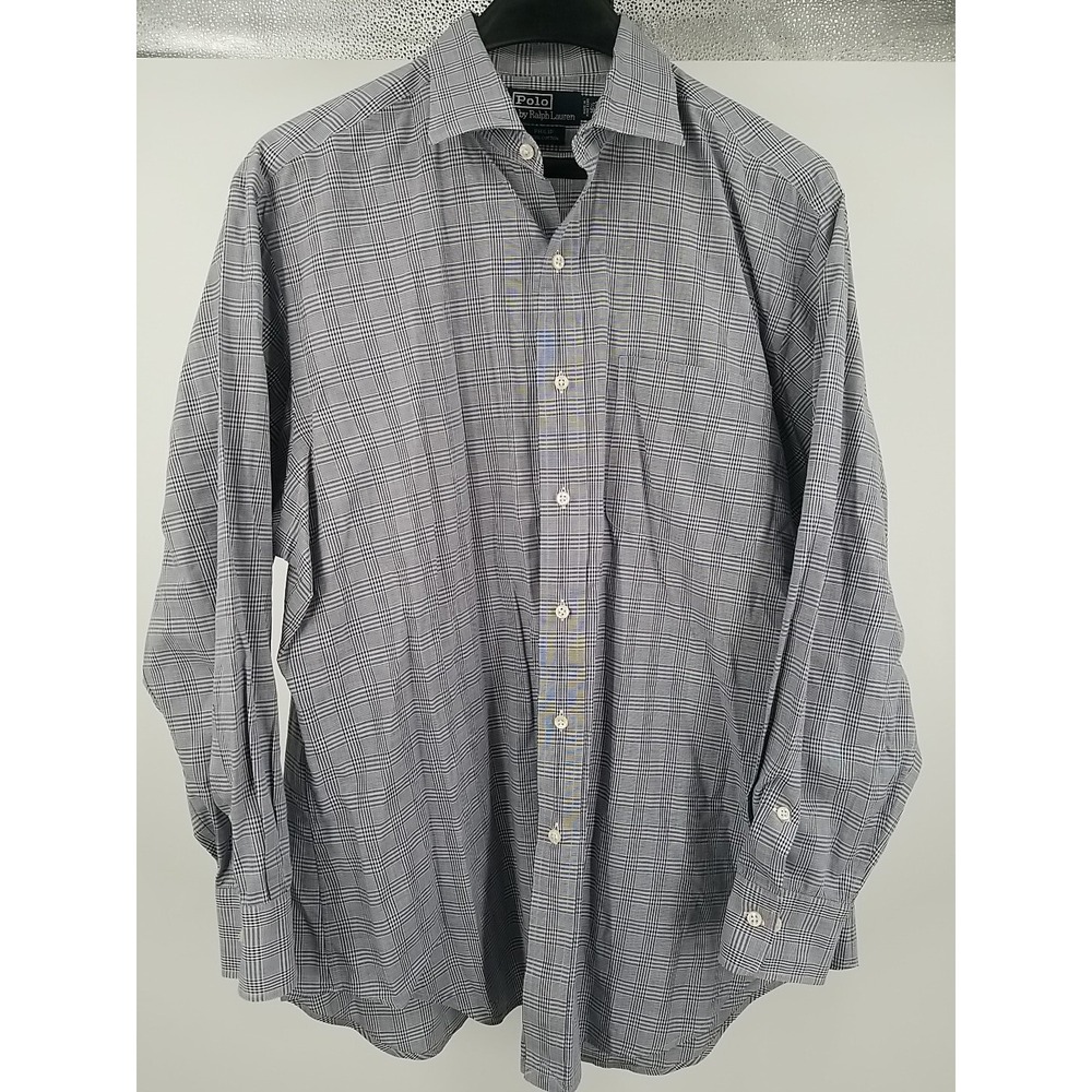 Polo Ralph Lauren Philip Plaid‎ Button Up Dress Shirt Mens 16.5 32/33 Black Gray